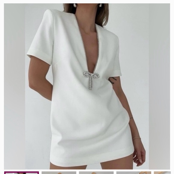 Rumored Dresses & Skirts - Rumored  White Mini Dress Rhinestone Bow NWT